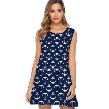 

Vintage Anchors Printed Summer Dresses Female Sleeveless Sexy Mini Short Dress Women Holiday Vocation Beach Dress