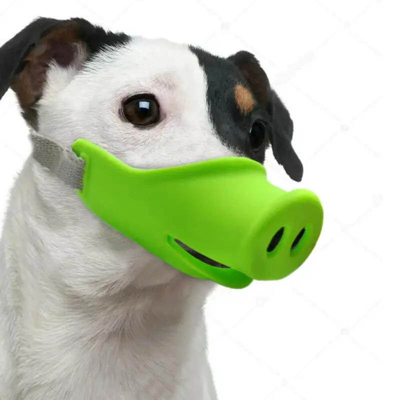Силиконовые Анти-укусы мордочки стоп намордник против лая, укусов маска для рта регулируемая для маленьких домашних животных синий зеленый милый мордочка свиньи - Цвет: green