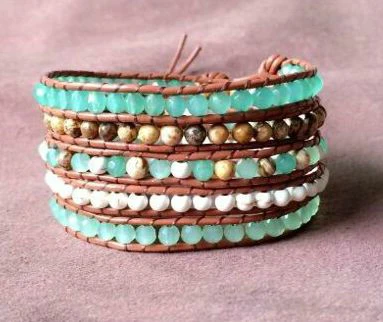 

New Mixed Stones Crystal Beads Leather Wrap Bracelets Wholesale Handmade Bohemian Weaving Bracelet Dropshipping