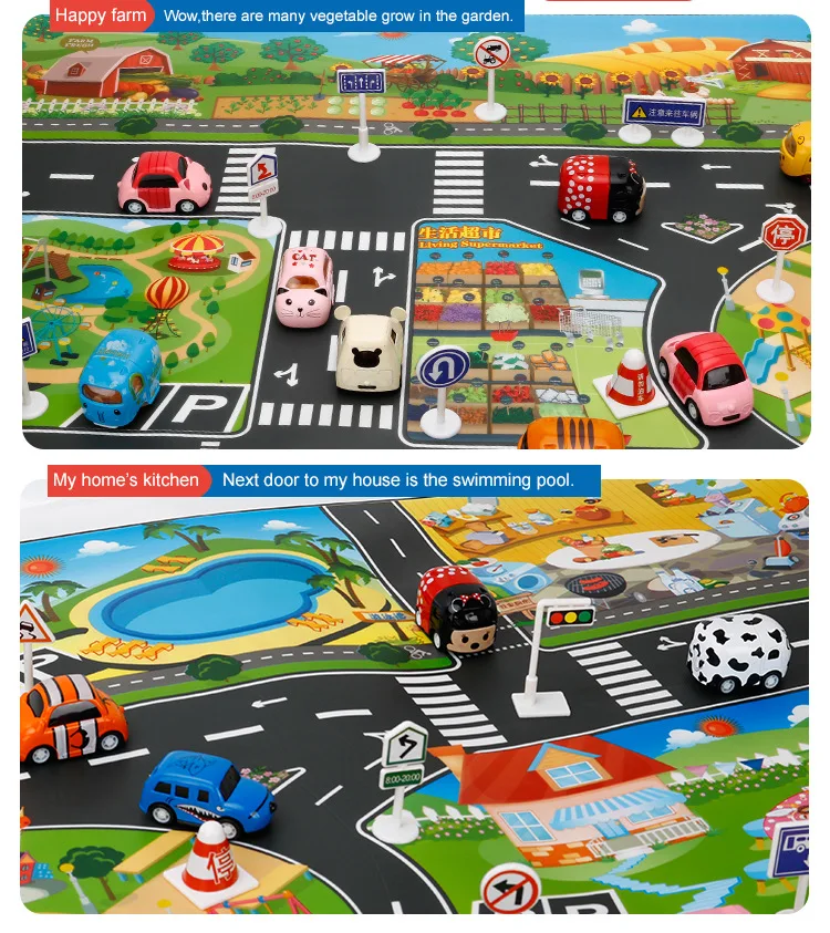 40 шт. Карта города Игрушечная модель игровой коврик Детский интерактивный игровой домик игрушка(28 шт. дорожный знак+ 11 шт. автомобиль+ 1 шт. карта