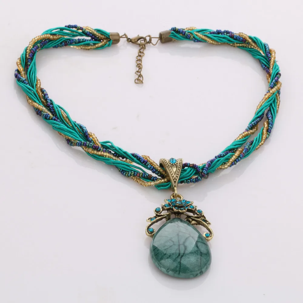 Этнические ювелирные изделия богемные красочные женские бусы имитация воды природа камень кулон ожерелье с многослойной цепочкой турецкие ювелирные изделия