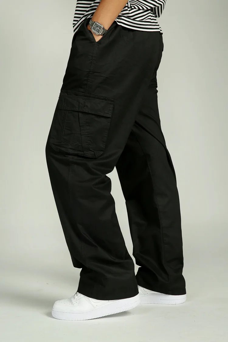 Мужские брюки большого размера, большие размеры 4xl 5xl 6xl, плюс летние мужские брюки с эластичным поясом и несколькими карманами, Длинные Мешковатые прямые брюки-карго для бега, мужские брюки
