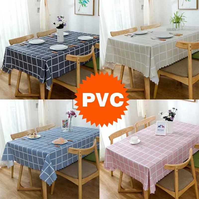 

PVC Oilproof Tablecloth Nordic Plaid Household Round Tablecloth Waterproof Tea Table Cloth Cover PEVA Plastic Grid Picnic Mat