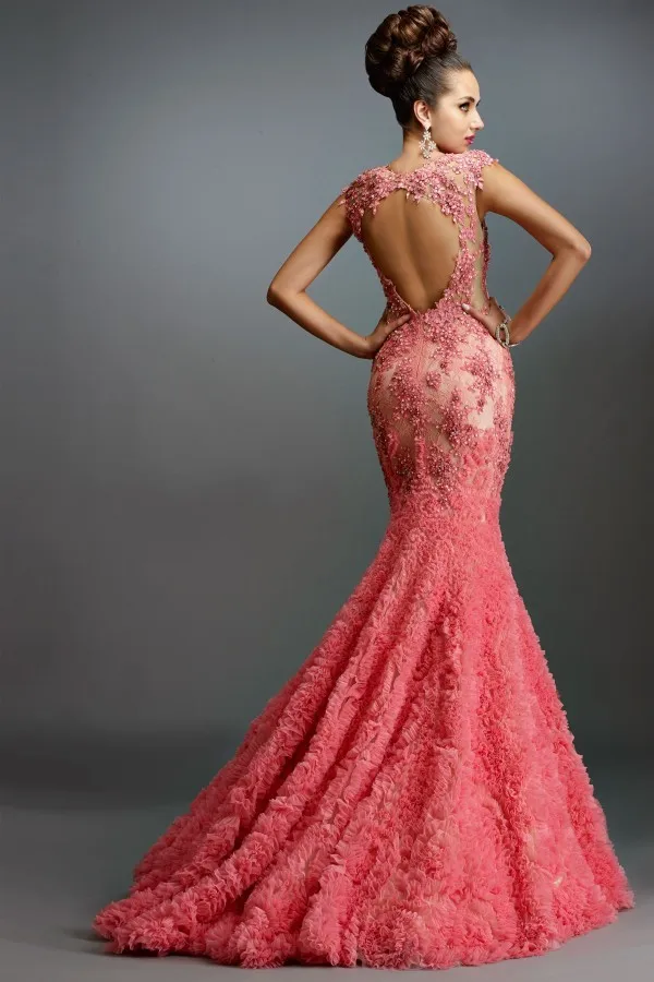 coral fishtail dress