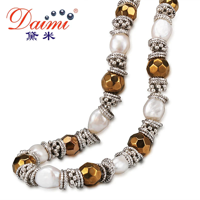 

DAIMI Baroque Pearl & Facets Crystal Necklace Euramerican style 9-10mm Pearl Jewelry