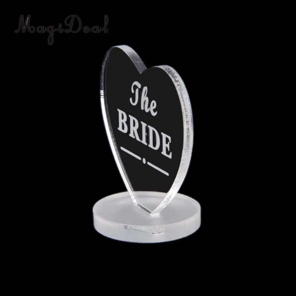 MagiDeal Clear Love Heart Wedding Table Centerpiece -The Bride/GroomMother/Father Name Plaque for Wedding Party Favor Supply 