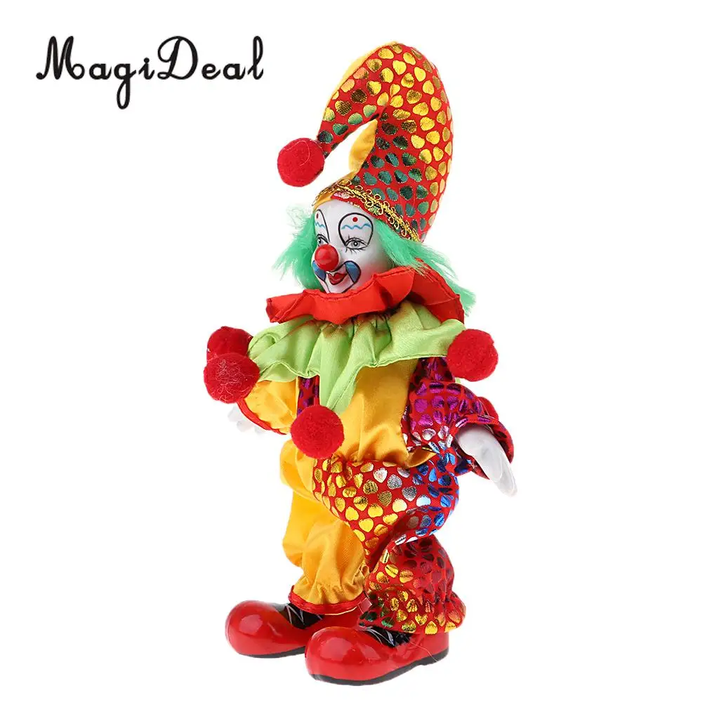 6inch Funny Clown Porcelain Doll with Colorful Costume Christmas Gift Home Decor