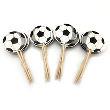 Boys Favors Football Theme Cake Topper Happy Birthday Party Soccer Cupcake Toppers With Sticks Decorate Baby