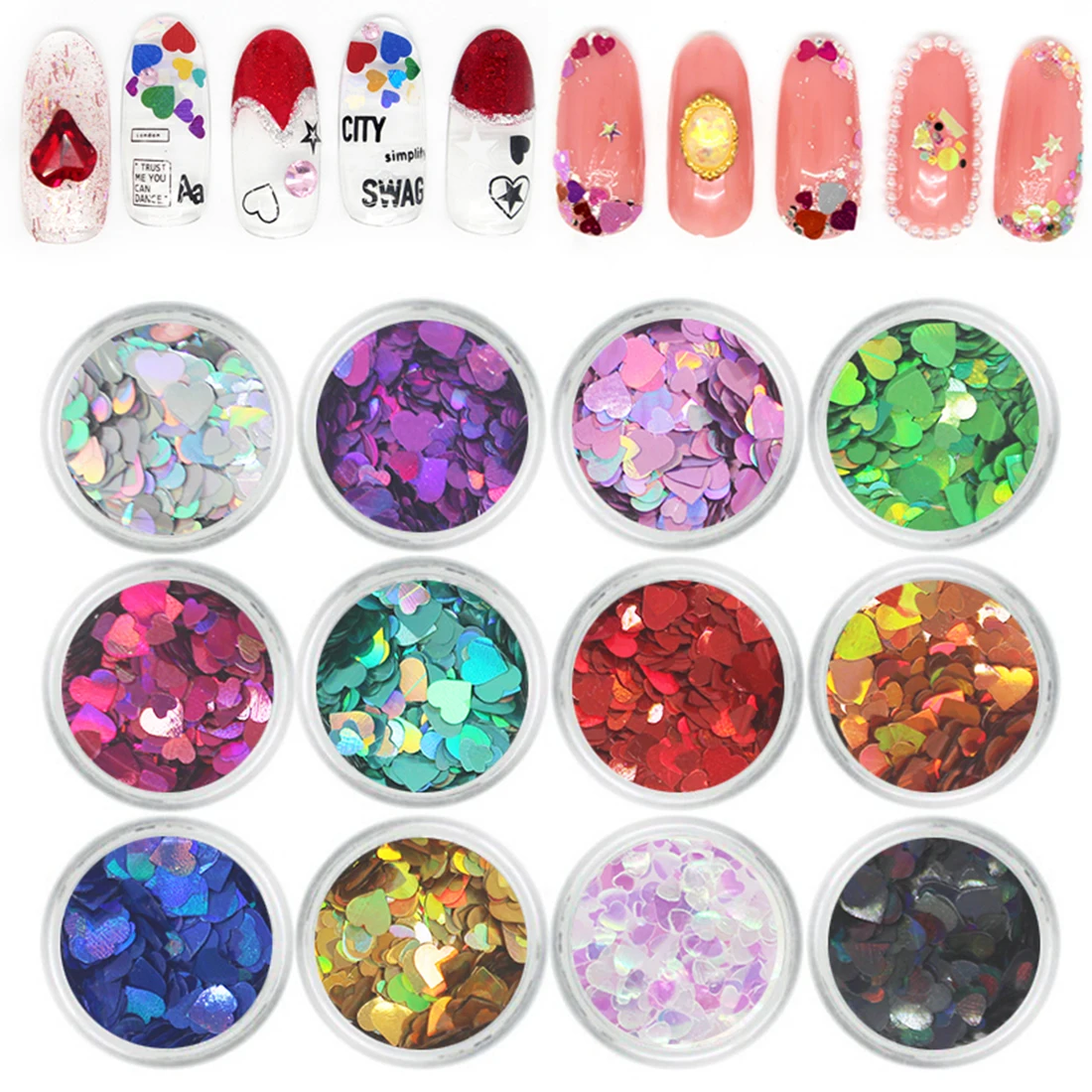 

Star Moon Heart Butterfly Round Triangle 12 Colors Nail Art Glitter Sequins Set Ultrathin Tip Twinkle DIY Slice Paillette Kit