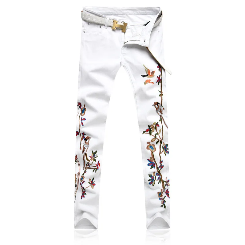 White Jeans Men Embroidered Pattern Cotton Jeans High Quality Pants mens White Jeans Men Embroidered Pattern Cotton Jeans High Quality Pants mens