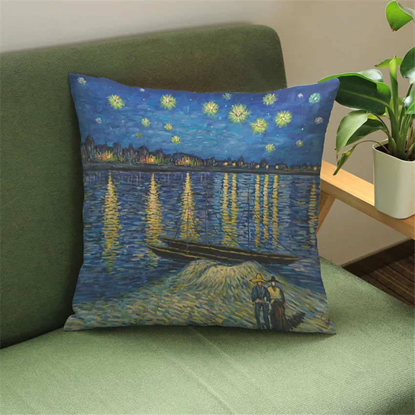 45X45cm Ван Гог Картина маслом стиль наволочка льняная хлопковая чехол для дивана