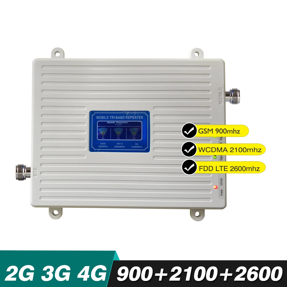 

2G 3G 4G LTE Repeater Tri Band Booster GSM 900+UMTS WCDMA 2100+FDD LTE 2600 Cell Phone Signal Booster Cellular Signal Amplifier