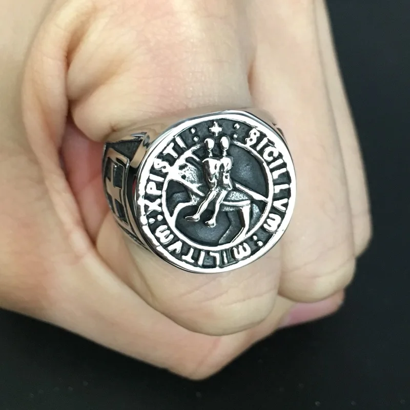 HZMAN Jewelry Silver Stainless Steel Ring with Pentagram and Tribal Designs
