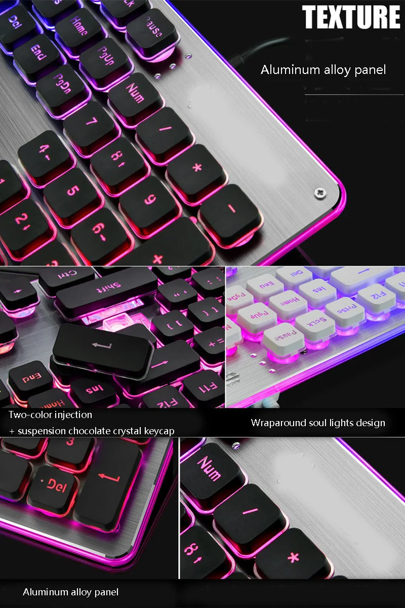 Мембранная игровая клавиатура, Красочный светодиодный подсветкой Бесшумная клавиатура для учебы, цельнометаллический Панель USB Проводная 25 Anti-ghosting компьютер
