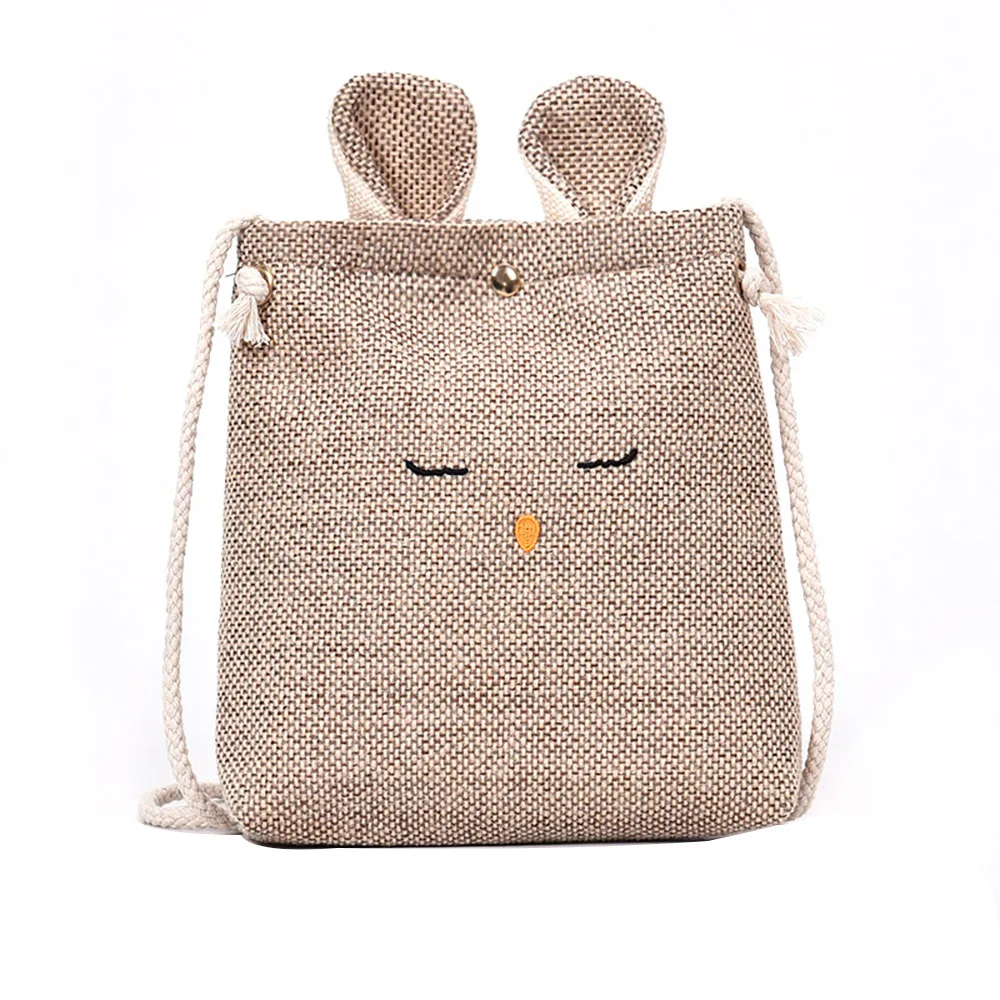 

2018 New Women's Cute Bag Burlap Cat Ears Small Square Bag Simple Coin Purse Bags bolso mujer