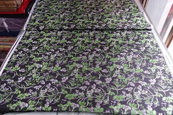 

chinese silk brocade woven damask fabric cheongsam cushion black back with apple green & white half circle leaf flowers 2016 new