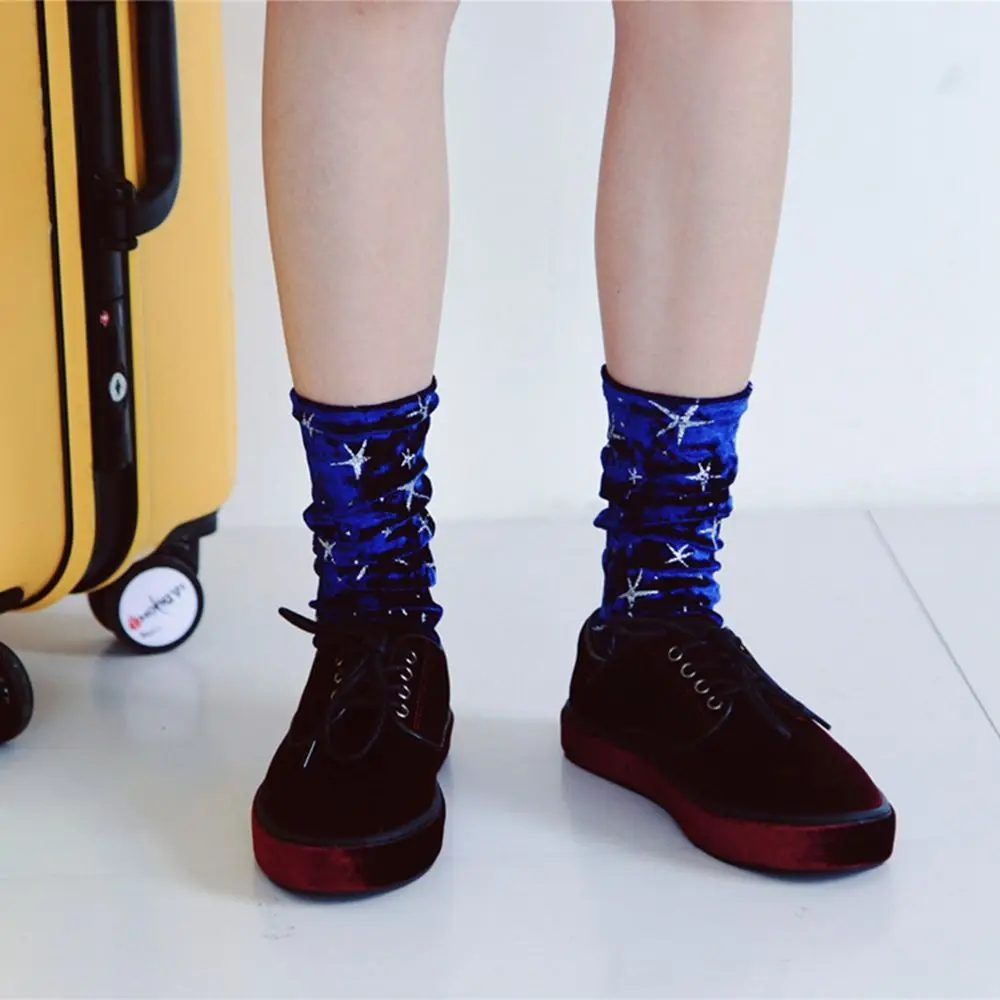 1Pair Fashion Women Girls Harajuku Funny Cute Rabbit Velvet Socks Winter Warm Soft Elastic Handmade Doll Shiny Stars Hosiery