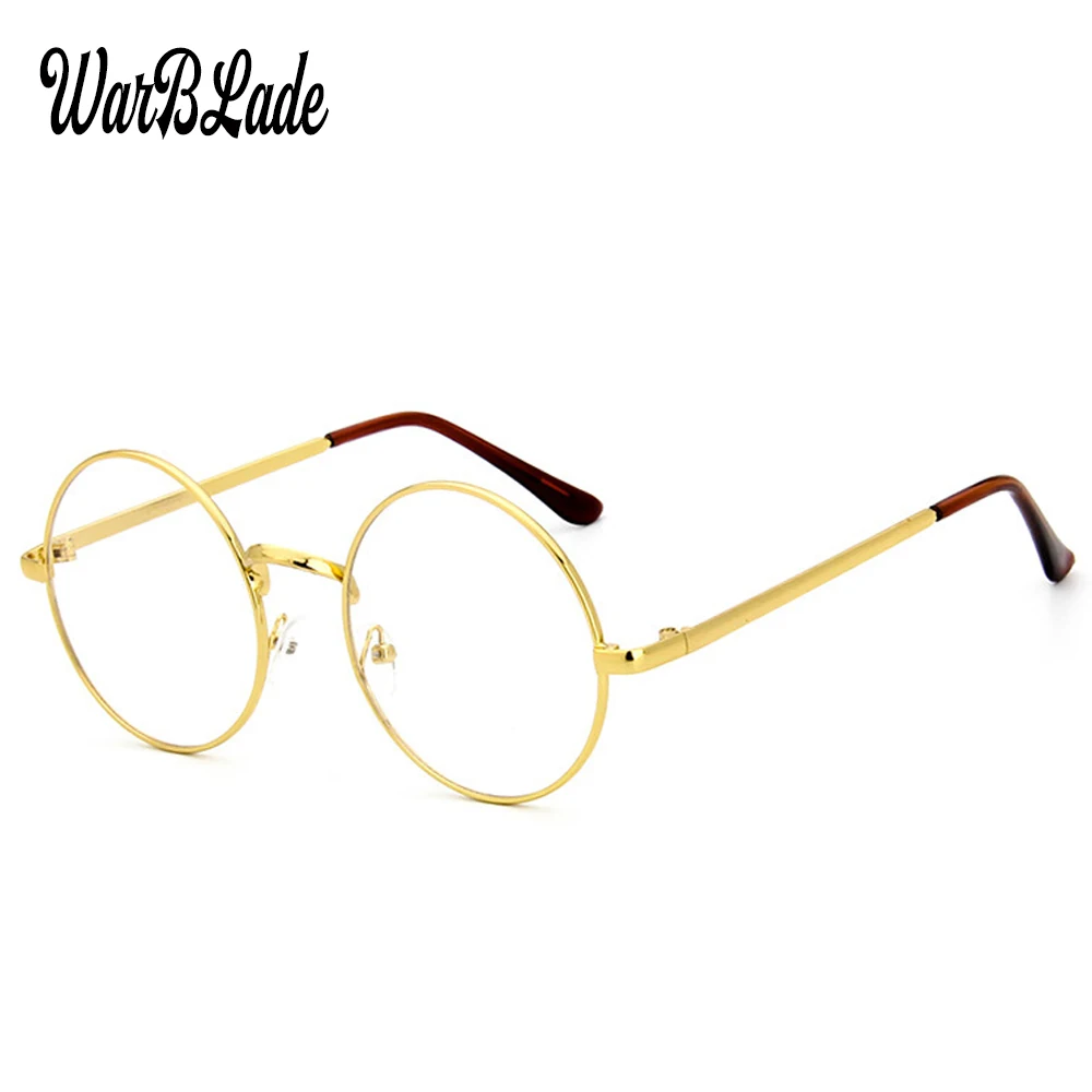 WarBLade, круглые очки для умников, прозрачные линзы, унисекс, Золотая круглая металлическая оправа, очки для мужчин и женщин, оправа для очков, поддельные очки