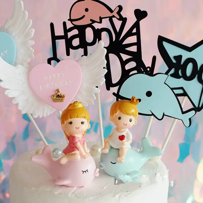 dolphin Cake topper boy girl Baby shower happy birthday cake decoration wedding party anniversary valentine's day bakingtopper