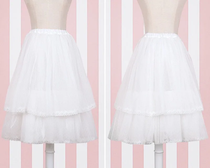 Ladies Black Double Layered Vintage Net Petticoat Underskirt For Skirt Midi Hoopless Tutu Slips For Women Junior Teen Girls