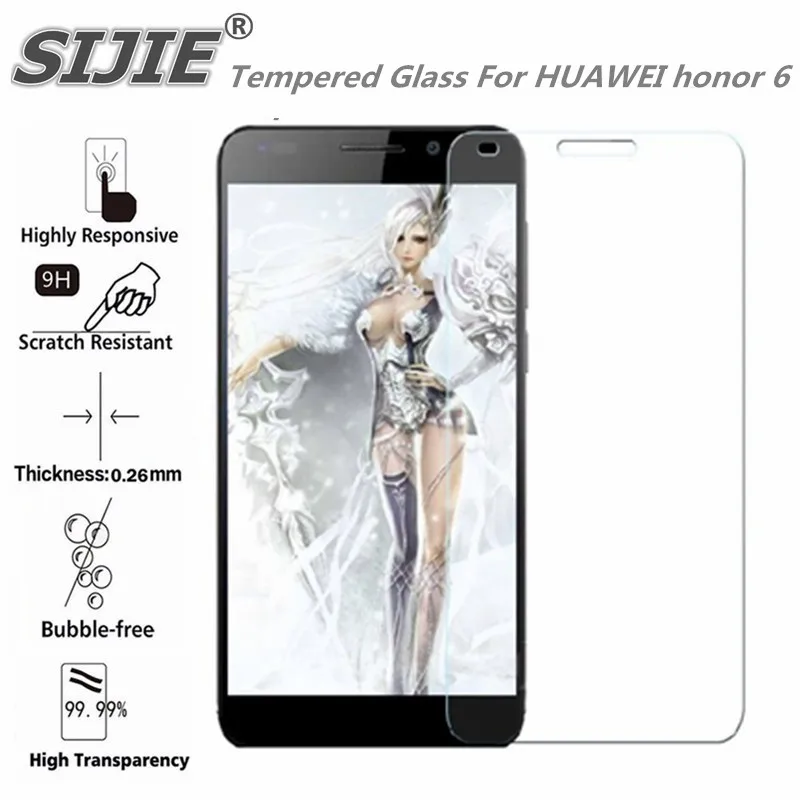 

SIJIE Tempered Glass For HUAWEI honor 6 2.26mm Screen Protector protective front stronger 9H hardness thin discount