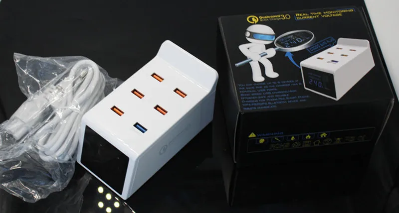 40W Quick Charge 3.0 Smart USB Charger Adapter Led Display Fast Charging Power Socket HUB (1)
