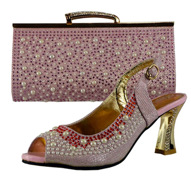 African Shoes And Matching Bags Light Purple Beads Decoration Matching