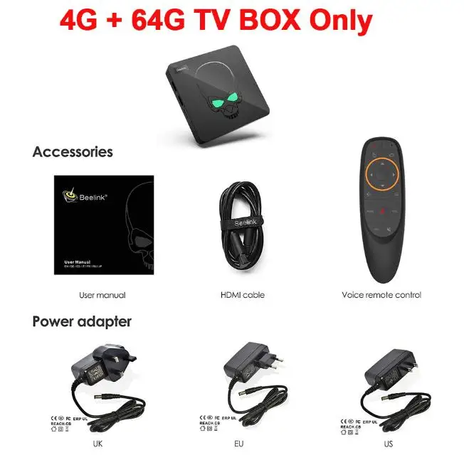 Beelink GT-King Android 9,0 tv Box Amlogic S922X 4 Гб 64 Гб 2,4G голосовой пульт дистанционного управления 1000 Мбит/с 4K HD 2,4G+ 5,8G WiFi USB3.0 - Цвет: 4GB RAM 64GB ROM