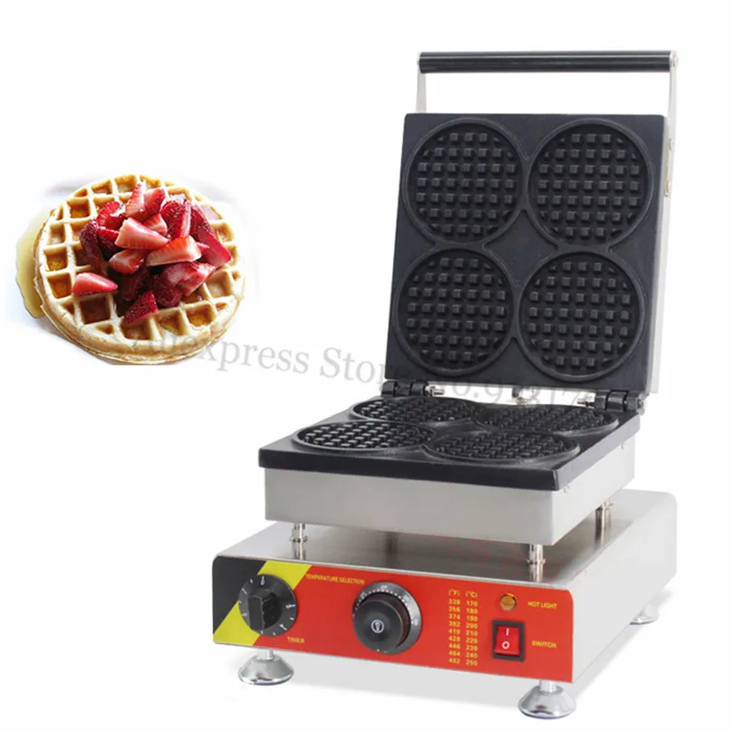 Round Waffle Maker Electric Burger Waffle Machine 110V 220V 4 Round