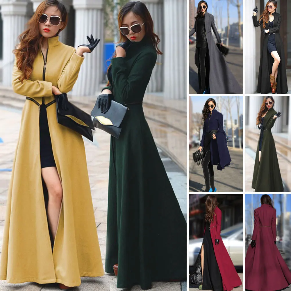 Long Trench Coat Women Plus Size 3XL European Style Wool Cashmere Fashion Women's Slim Zipper Winter Coat Multicolor