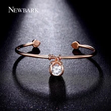 NEWBARK Love Heart Bangles Rose Gold Plated Opening 4 Pcs 2 Carat Cz Diamond Ball Pendant Bracelets For Women Cocktail Jewelry