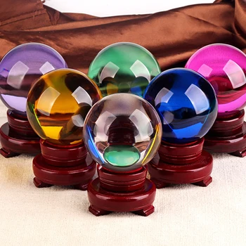 

Mixed Colors Size Crystal Ball Round Glass Artificial Crystal Healing Sphere With Remove Stand For Home Decoration