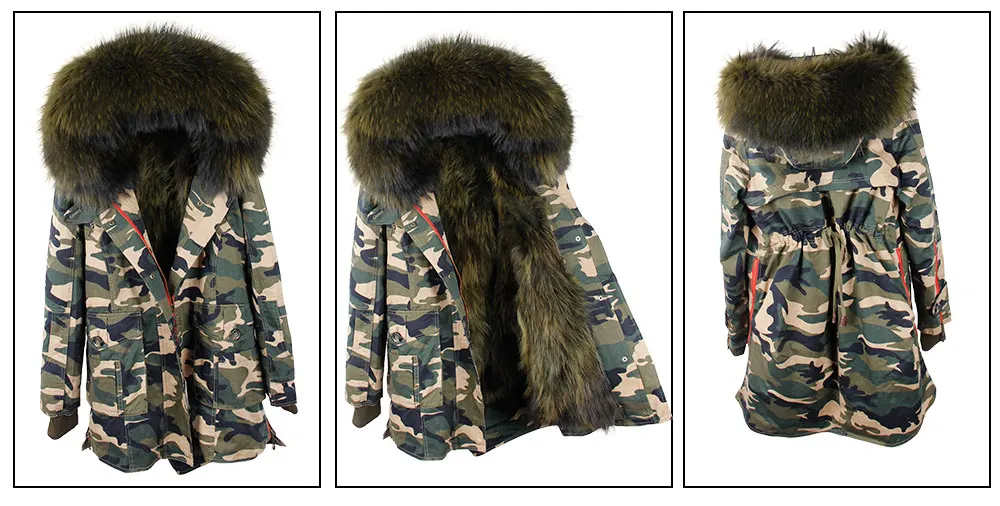 2018 new natural raccoon fur coat green army coat women winter