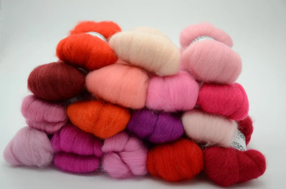 DIY Needle Felting 70s Wool Felt Poke Fun Soft Wool Tops Roving Spin Red Pink Funny Honey Color Series 5g/16pcs/lot