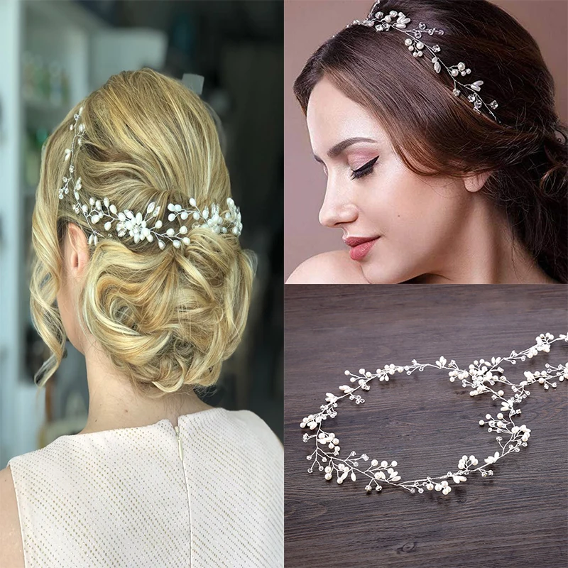 

Fashion Gold And Silver Bride Headband Hair Accessories Imitation Pearl Hair Band Handmade Crystal Princess Head Jewelry