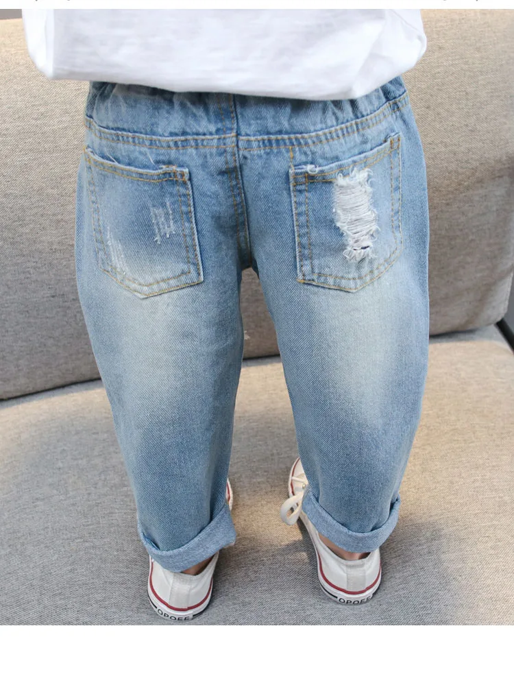 Girl Clothing Jeans Elastic Waist Cotton Baby Children Fashion Broken Hole Kids Jeans for Girls Ripped Jeans For Girls Jeans 10