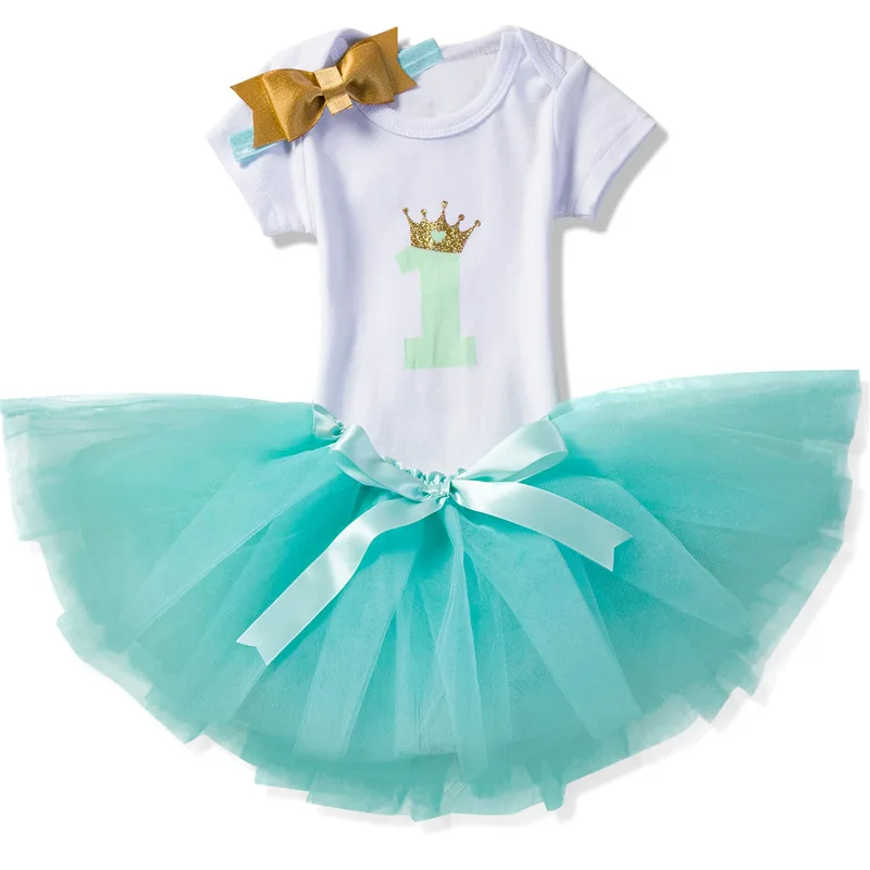 Праздничный костюм для маленьких девочек; детская одежда; летняя брендовая одежда для новорожденных девочек; комплекты для первого дня рождения; одежда для крещения для маленьких девочек - Цвет: Crown-green