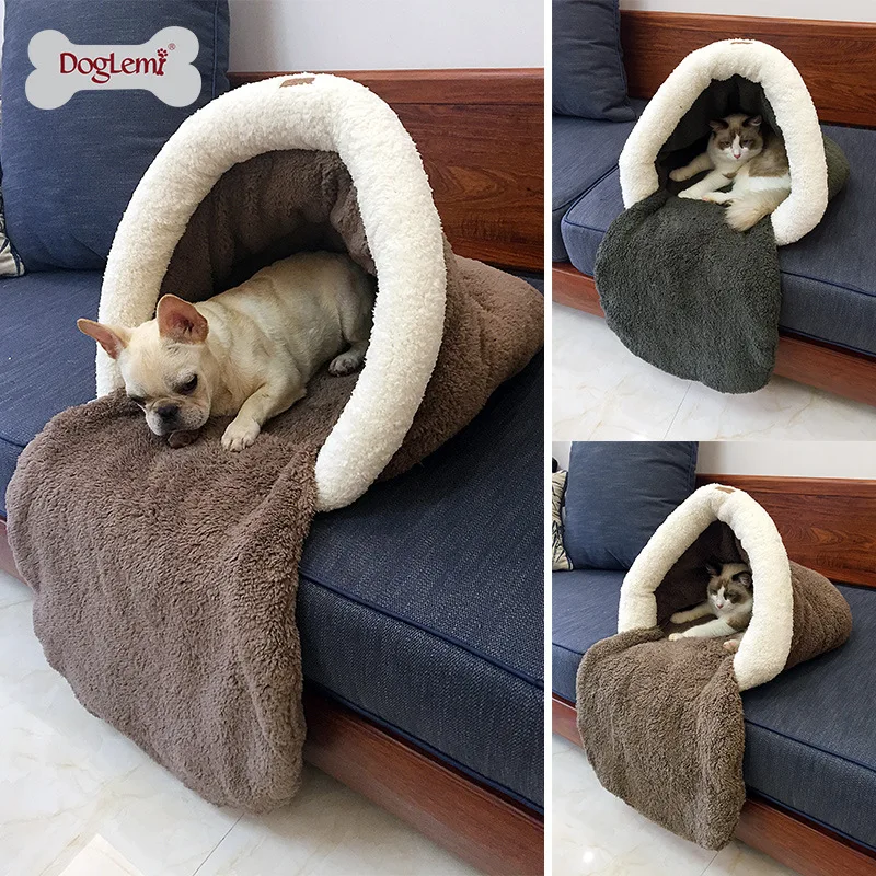 DogLemi Winter Dog Bed Warm Plush Pet Kannel Removable Dog Mats Anti