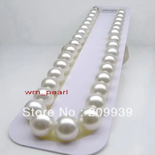 

huij 001797 AAAAA 17"12-13mm Natural south sea perfect round WHITE pearl necklace 14K