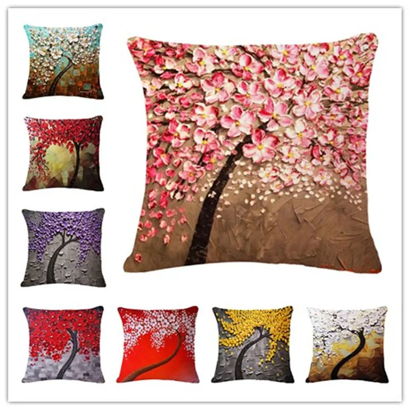 

Cushion Decorative Knitted Oil Painting Tree Pillow Cushion Pillow Throw Pillows Washable Cushion Covers for Sofa Square 45x45cm