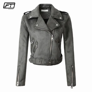 

Fitaylor 2018 Spring Autumn Moto & Biker Suede Leather Jacket Women Slim Short Coat Zipper Bomber Motorcycle Jacket Female