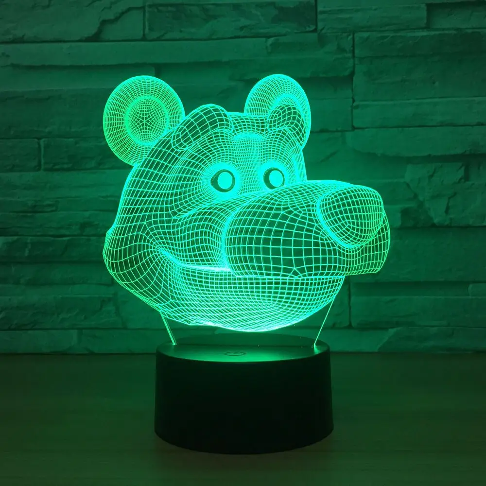 Милая мультяшная 3d светодиодная лампа с медведем питание от USB 7 цветов