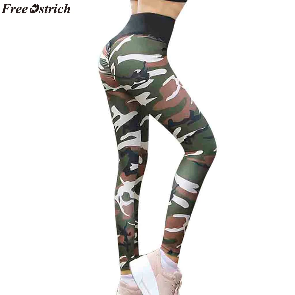 

FREE OSTRICH Women Gym Camouflage Print Sport Soft High Waist Slim Leggings Pants Women Elastic Waist Hip Push Up New