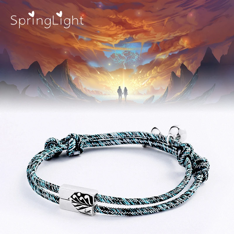 

SpringLight Adjustable Green Rope Design Real 925 Sterling Silver Handmade Fine Jewelry Solemn Pledge Of Love Bracelet for Women