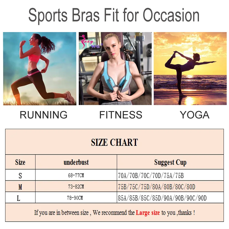 SEXYWG Women Zipper Push Up Sports Bras Shockproof Underwear Running Vest Gym Workout Running Tops Sportswear Yoga Soprt Top