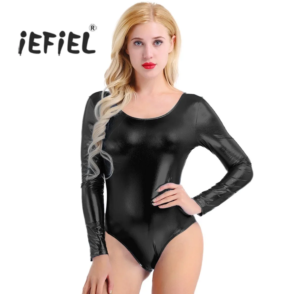 iEFiEL Womens Long Sleeve Stretch Leotard Top Ballet Dance Gymnastics Bodysuit