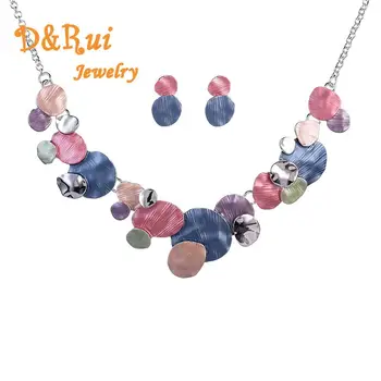 

2019 Colorful Enamel Circular Geometry Fashion Wedding Necklaces & Pendants Statement Necklace Earrings Wedding Jewelry sets