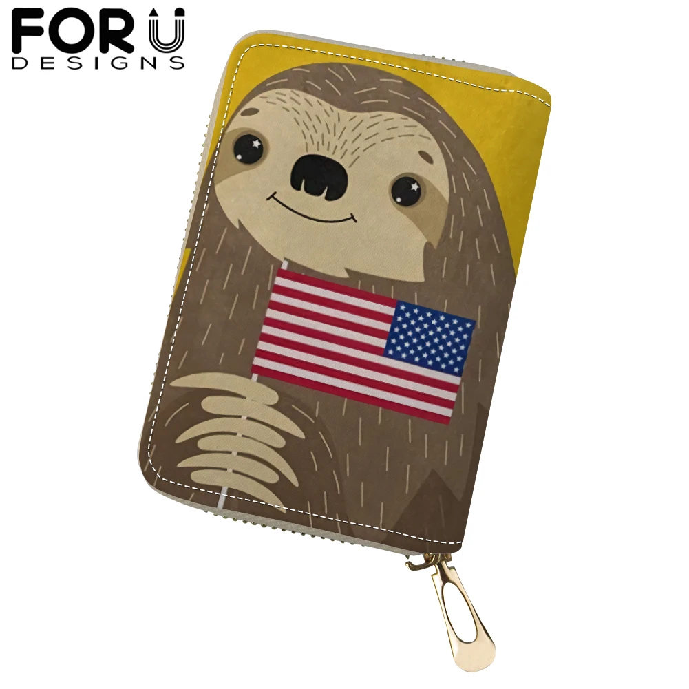 

FORUDESIGNS Lovely Sloth Printing PU Leather Card Holder Portable Wallet Purses for Woman Femme Kawaii Folivora ID Credit Bags