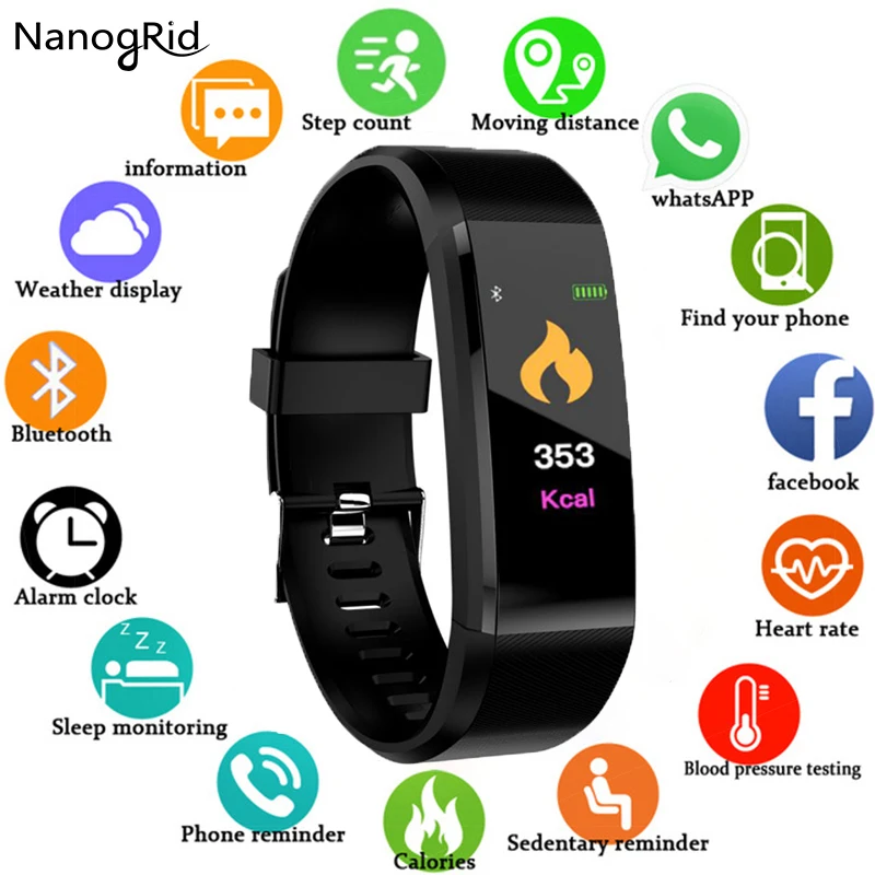 

New ID115 PLUS Color Screen Smart Bracelet Sports Pedometer Fitness Running Walking Tracker Heart Rate Men Women Child Watch