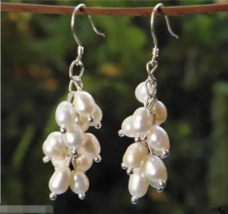 

Wholesale price 16new ^^^^Natural White Freshwater Pearl Cluster Sterling Silver Earrings -Top quality free shipping
